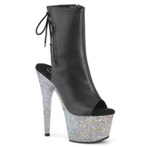 7 Inch Heel ADORE-1018LG Black Silver Glitter